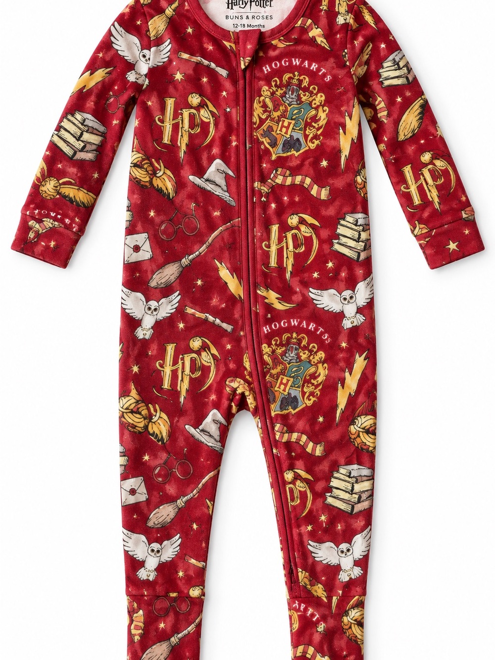Harry Potter x Bums & Roses Bamboo Zippy Pajamas Red 12-18M